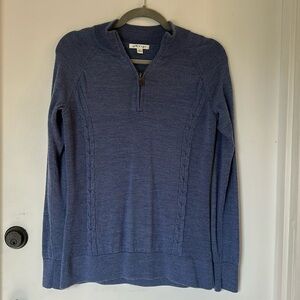 Orvis Merino Wool Quarter Zip Pullover Sweater Womens small blue